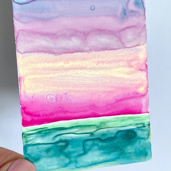 ACEO Original Art Watercolor and Watersoluble Wax Pastel ATC on Yupo Paper - Picture 2 of 3